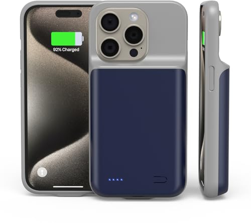 HUAENG Akkuhülle für iPhone 15 Pro, 6800mAh Hohe Kapazität Zusatzakku Ladehülle Tragbare Akku Hülle Handyhülle, Akku Battery Case Powerbank hülle Akku für iPhone 15 Pro [6,1 Zoll] Blau
