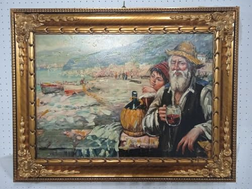 Bild neapolitanische Szene Gemälde auf Leinwand Holzrahmen Blattgold 69 x 89 cm
