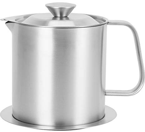 Oil Strainer Pot Stainless Steel Grease Filter Jug Large Capacity Kitchen Supplies 1000ml Proof Lid Easy Grip Handle Bacon Fat Kitchen Cooking Frying Oil Fine Mesh Strainer