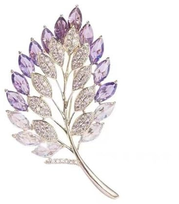 Crystal Shining Leaf Purple Brooch for Women Leaf Shape Pin Rhinestone Clothing Coat Brooch Plant Lapel Pin Suit Dress Scarf Accessories Wedding Gift Jewelry