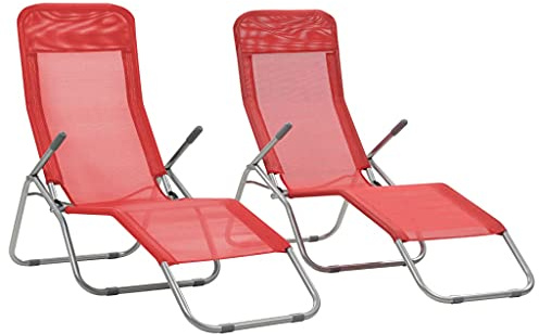 Gecheer Klappliegen 2 STK. Gartenliege Campingliege Sonnenliege Strandliege Klappbar Liege Kippliege Saunaliege Relaxliege Liegestuhl Klappliege Textilene Rot
