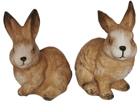 Goldbach 2er Set Hase 15cm groß braun Keramik Ostern Figur sitzend Osterhase modern Dekofigur Osterdeko