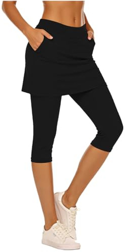 Keepink Pantalon de yoga pour femme avec jupe – Leggings élastiques à taille haute pour femme pour le fitness, la course à pied, les pantalons de sport avec jupe pour le gym, le yoga, le tennis