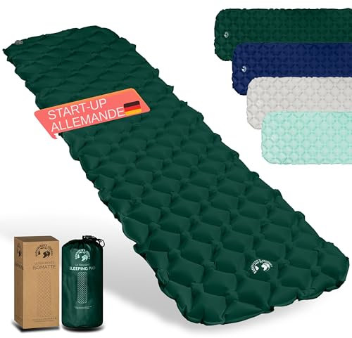 Backpacker's Journey Isomatte – Ultraleichte Luftmatratze mit kleinem Packmaß, ideal für Bikepacking, Camping & Outdoor – Aufblasbare Luftzellenmatte, leicht & kompakt (dunkelgrün)