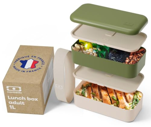 monbento - Brotdose MB Original - Bento Box Erwachsene - Jausenbox 2 Fächer Auslaufsicher - Mikrowelle & Spülmaschinengeeignet - BPA-frei - Meal Prep Lunchbox - Olive Recycled