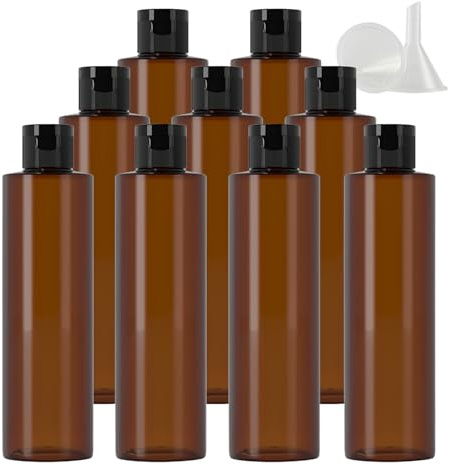 PQPAUTY 24 Pezzi 250ml flaconi vuoti da Marrone in plastica da viaggio bottiglia di lozione con Tappo Flip Top Nero, ricaricabili, per lozione e shampoo Cosmetica Bottiglie Flaconi