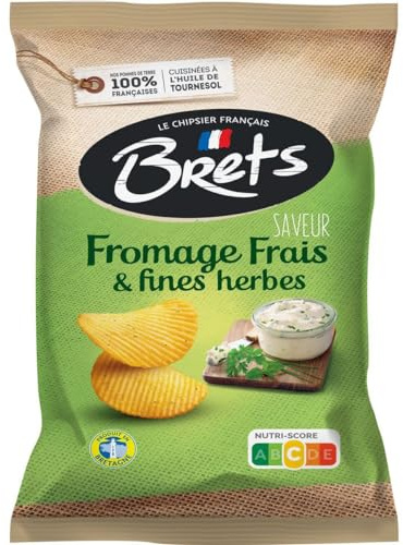 CHIPS BRETS Ondulées saveur Fromage Frais & Fines Herbes - Saveur Originale et Croquante ONDULÉES Idéales pour l'Apéritif 125 G LOT DE 5