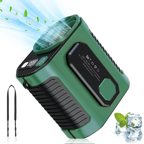 Mobile Klimaanlage, Portable Air Conditioner Fan, 5000 mAh Battery Operated, Max 8.5H Working Time, 100 Speeds Clip Belt Fan, Mobile Klimaanlage für Outdoor, Indoor, Auto, Reisen (Grün)