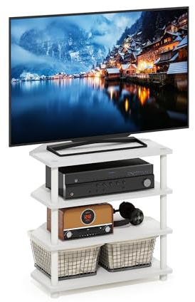 Furinno Econ Easy Assembly 4-Tier Petite TV-Ständer, Weiß/Weiß
