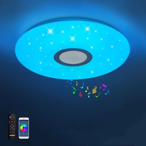 50CM Bluetooth Deckenleuchte LED mit Lautsprecher, Fernbedienung und App | -Steuerung RGB Farbwechsel dimmbar Sterne für Schlafzimmer Kinderzimmer Badzimmerlampe 54W