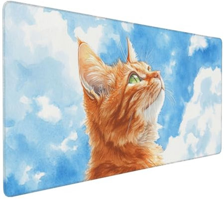 Gaming Mauspad XXL Katze Mousepad 800x400x4mm Himmel Verlängertes Mauspad Schreibtischauflage,Genähte Kanten Mauspad,Verbessert Präzision und Geschwindigkeit Wasserdicht Geeignet für Büro und Spiele