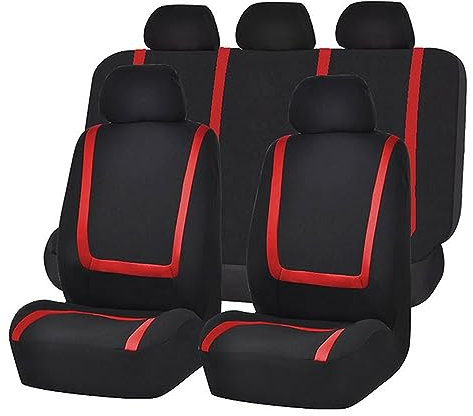 LeLEEEE Für Ford Fiesta 2009-2016 Autositzbezug Komplettset Allwetter Einsatz Auto Ledersitzbezug,B-Black red