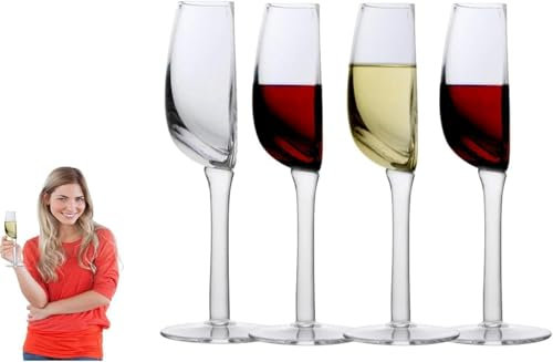 Demi Verre à Vin, Verres à Vin Rouge Créatives, Lot de 4, 140ml Coupé en Deux Verre à Vin, Verre à Vin Rouge à Longue Tige Pour Vin Rouge Et Vin Blanc pour Maison, Restaurants, Fêtes