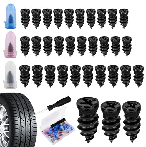30 Tire Repair Rubber Screws, Vacuum Tyre Repair Nails Plugs Car Puncture Repair Kit Self-Service Rubber Nail Tire Repair Tool with Screwdriver for Cars SUVs Trucks Motorcycles Bicycles(10S +10M +10L)