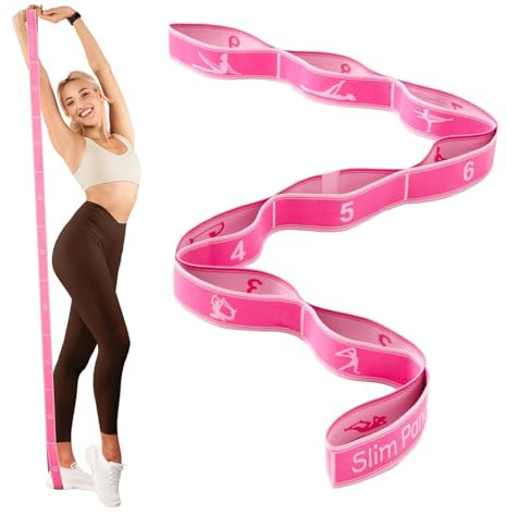 Slim Panda Elastico Fasce di Resistenza,Cinghia di Yoga con 9 Fisso Loop,Yoga Stretching Band per Yoga, Pilates, Stretching, Fisioterapia,Ginnastica (Rose)