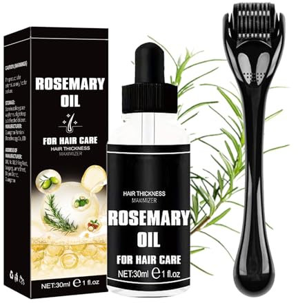 Kit de cheveux à l'huile de romarin avec rouleau Derma Roller 0,5 mm, sérum, huile de romarin, accélération de la croissance des cheveux, anti-chute des cheveux, sérum de croissance des cheveux, huile