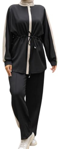 istanbul styles Dezenter türkischer Hijab-Trainingsanzug für muslimische Frauen – stilvolles zweiteiliges Sportbekleidungsset. (DE/NL/SE/PL, Alphanumerisch, L, XL, Regular, Regular, Schwarz)