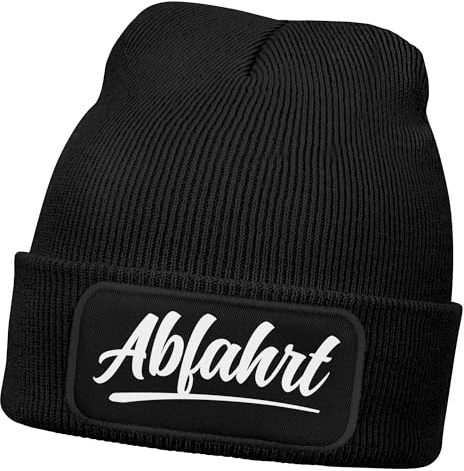 MoonWorks® Damen Beanie Patch Skifahren Strickmütze mit Spruch Team Après Ski Aufdruck Lustig Damenmütze