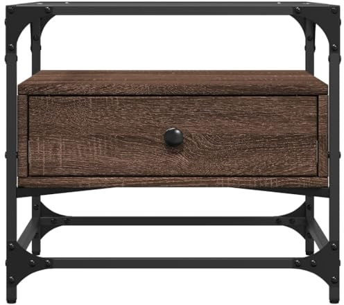 HEFZGDB Couchtisch mit Glasplatte Braun Eichen-Optik 50x50x45 cm Stahl Coutchtisch Stubentisch Couch Tisch Wohnzimmer Kleiner Beistelltisch für Wohnzimmer Innenhof Café Tagungsraum