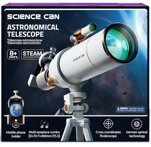 Science Can Teleskop Kinder 70mm Apertur (16X-120X) Telescope Astronomy für Anfänger mit Stativ und Handy-Adapter Tolle Geschenke für Jungen & Mädchen im Alter von 8-12
