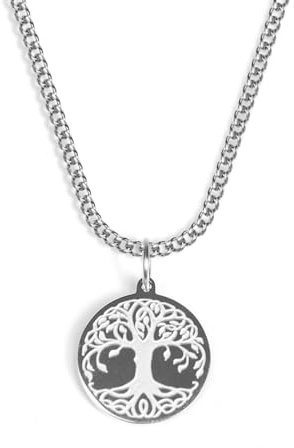 UNSHINEBAR Tree of Life Collana con albero della vita in argento con ciondolo per uomo e donna – Streetwear collana con ciondolo a forma di albero della vita in argento – catena impermeabile – 50 – 55
