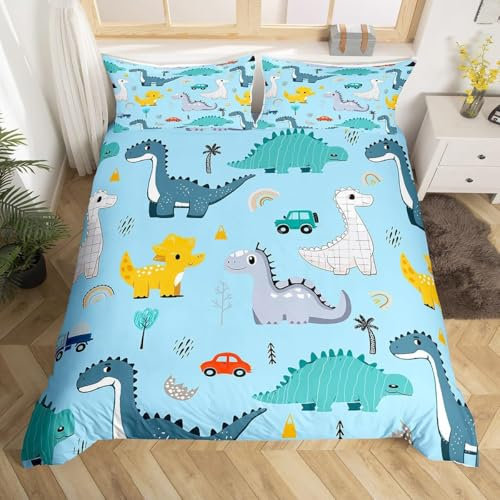 RZPFQB Cartoon Dino Kinder Bettwäsche 100x135 Baby Bettwäsche Set für Kleinkinder und Babybetten Dinosaurier Bettbezug Set Dino Microfaser Bettwäscheset