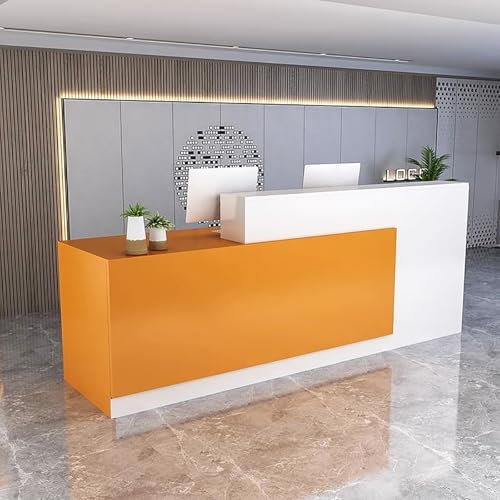 PVYGDXYI Moderner Empfangstresen mit Theke, Rezeptionstheke mit abschließbaren Schubladen, aus Holz, für Geschäft, Einzelhandel, Kasse, Büro/Schönheitssalon/Lobby (120 cm breit, Weiß-Orange)