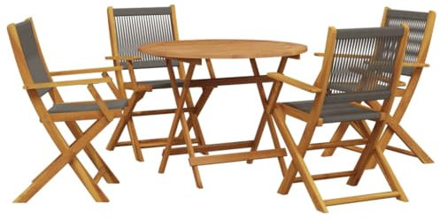 vidaXL Garten Essgruppe 5-TLG., Gartenmöbel Set Tisch 4 Stühle, Gartengarnitur Klappbar, Sitzgruppe für Terrasse Garten, Polypropylen Massivholz Grau