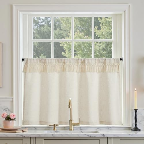 Vangao Scheibengardinen mit Quaste Bistrogardine 1er Set 127Bx60Hcm, Beige