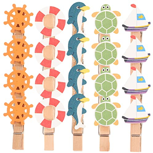 MAGICLULU Tema Creativo e Funzionale Mollette in Legno Tema Nautico 40 Pezzi Leggere, Foto e Cartoline per Decorazione Casa