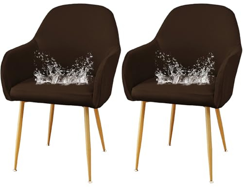 CLGTY Wasserabweisend Stuhlhussen mit Armlehnen-Tiefer Kaffee-2 Stück | Stretch Spandex Hussen Für Stühle mit Elastischem Boden, Waschbar Sesselbezug für Esszimmer