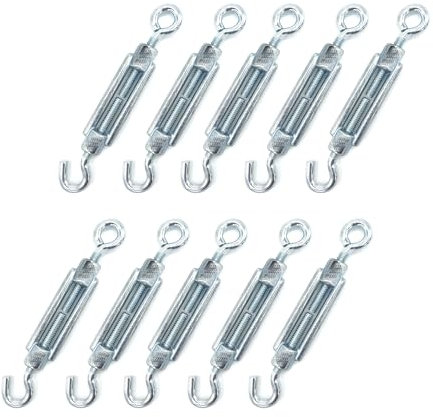 Kippen 1205BK - Confezione da 10 Pezzi di Tenditore con Gancio e Occhiello in Acciaio Zincato. Misura 6 mm.