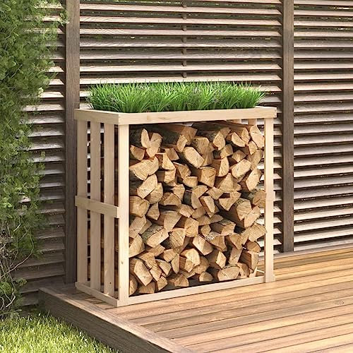 Makastle Kaminholzregal aus Holz, Garten Kaminholzunterstand Kaminholzlager Stapelhilfe Aussen Holzlager Brennholzregal, 108x52x106 cm Massivholz Kiefer