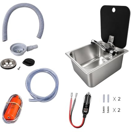 XENPER®️Kit Fregadero Camper pequeño con Tapa GARRAFAS A Elegir – Ideal para Kit Camper Furgoneta, Lavabo Caravana y Cocina Camper, Ideal para Muebles Camper