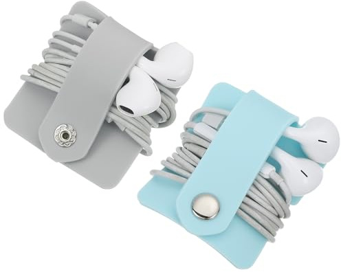 sourcing map 2pcs Earbuds Holder Case, Earphone Wrap Headphone Case Cord Manager Cable Organizer Winder, Blue, Grey