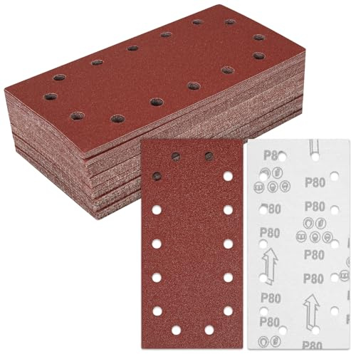 BIGP Schleifpapier Set 50 Stück (230x115 mm) - Klett-Schleifblätter für Schwingschleifer mit 14-Loch-Bohrung - Körnung K80