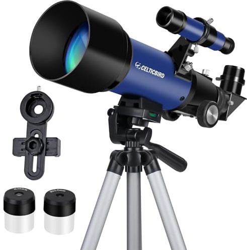 Telescopio per bambini principianti, telescopio astronomico rifrattore da 400 mm con apertura da 70 mm per adulti e studenti - Telescopi da viaggio con treppiede e adattatore per telefono (blu)