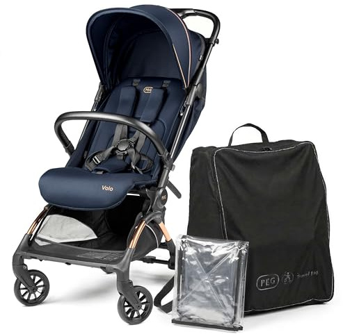 PEG Passeggino Leggero Volo con Parapioggia, per Aereo, Compatto, Omologato per Cappelliera, Misure Bagaglio a Mano, Adatto dalla Nascita fino a 22 kg, Include Borsa da Viaggio, Blue Shine