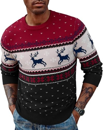 Wayleb Maglione Natale Uomo Manica Lunga con Renna e Neve Maglione Invernale Morbido Girocollo– Nero XL