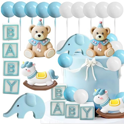 Blue Bear Cake Decoration Blue White Balls Cake Topper Bears Cake Topper Baby Shower Birthday Cake Decoration