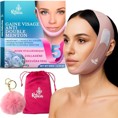 Ritalia® MASK MOT DUBBELHAKA + ANSIKTSLYFTANDE BAND | PREMIUM V-LINE RITUAL med KOLLAGEN & HYALURONSYRA | LYFTANDE ANSIKTSMASK | STRAMAR ÅT HUDEN & FORMAR KÄKLINJEN