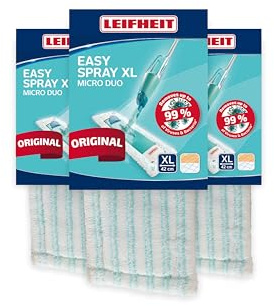 Leifheit Housse de Rechange Balai Easy Spray XL, Micro Duo, Lot de 3 | Housse de nettoyage pour balai vaporisateur Easy Spray XL, poils spéciaux et microfibres, pour tous sols, lavable à 60 °C