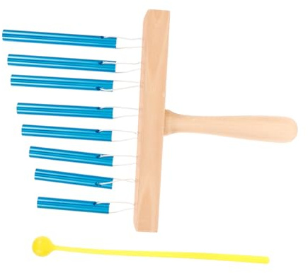 8 Bar Handheld Single Row Chimes Percussion Instrument with Mallet | Blue Stainless Steel and Wood, Home and Band Accompaniment Use, Stylish Design with Pleasant Tone