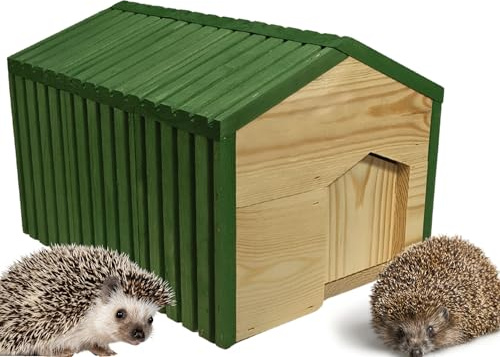 MODO24 Igelhaus aus FSC® Holz, Igelhütte, Igelhotel mit Labyrintheingang gegen Fressfeinde & Wetterfestem Dach, Winterschlaf & Nisthaus für den Garten, Winterfest 25x36x27 cm, Farbe: Grün