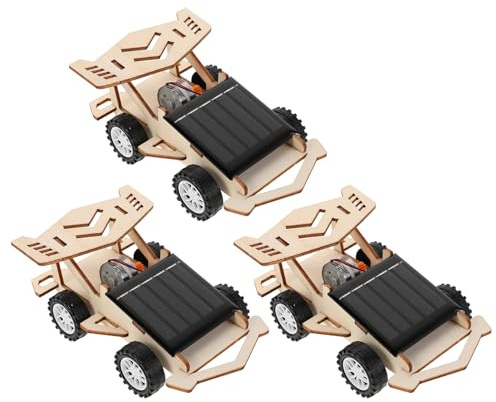 SOPOTUTU Kit de 3 Coches Solares de Juguete para Niños Energía Solar, Fácil Montaje, Materiales de Madera y Plástico, Adecuado para Experimentos Stem Educativos