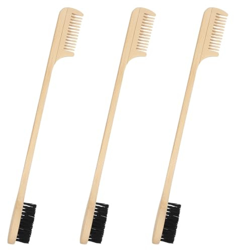3 Pieces 2-in-1 Moustache Beard Edge Brush, Bamboo Wood Comb, Eyebrow Hair Tool, Gentle Control, Double Sided Design