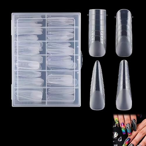 Set de 96 Moldes de Uñas Postizas Mate Dual para Acrílico y Gel - 4 Estilos de Uñas Stiletto con 12 Tamaños Diferentes - Herramientas de Manicura para Extensiones de Uñas
