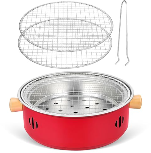 Mipcase Barbecue Portatile in Ferro da Esterno Mini Fornello a Carbone Multifunzionale 3 Griglie Stufa da Tavolo per Barbecue e Preparazione Tè per Campeggio Picnic e Balcone