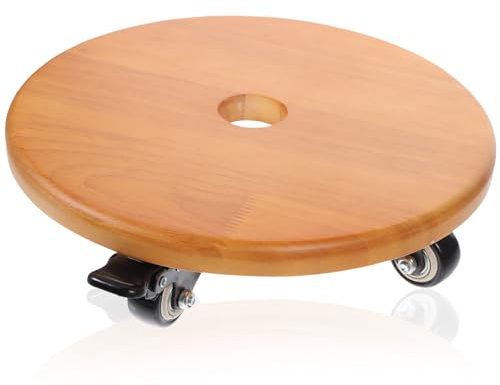 NUOBESTY Support à Plantes Roulant en Bois Massif Plateau Circulaire Ø 28 CM avec roulettes TPE Pivotantes Chariot Mobile pour Pots de Fleurs Intérieur et Extérieur Support Stable pour
