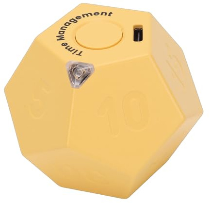 Asixxsix Temporizador de Cubo de 12 Caras, Temporizador Pomodoro de Cubo Recargable con Función de Recordatorio, Herramienta de Gestión del Tiempo para Niños y Aula, Cocina, Cocina, (Yellow)